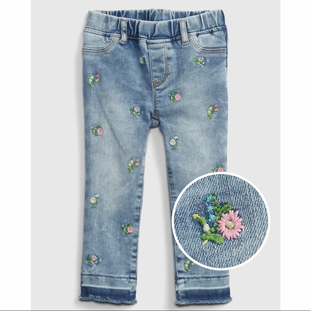 Baby Gap Floral Embroidered Denim Jeans Flower NWT!! Toddler 3T 4T OR 5T